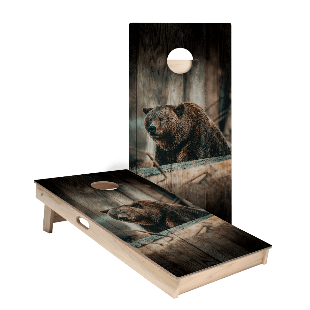Rustic Wood Brown Bear Star Cornhole Boards, - American Cornhole Association