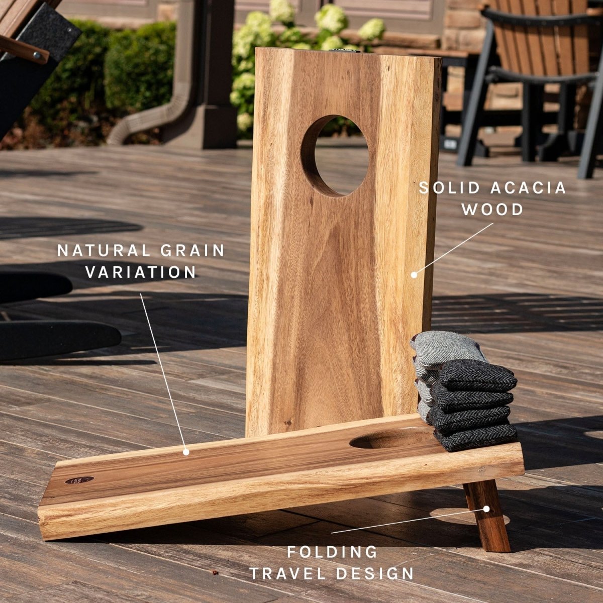 Studio Series Live Edge Acacia 1x2 Travel Cornhole Set - EGCH12SLE-01-WB | American Cornhole Association