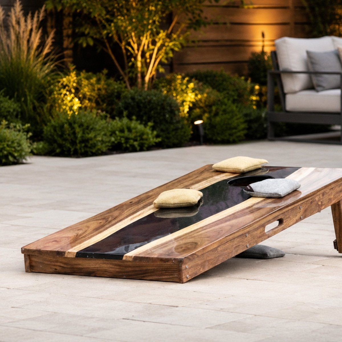 Studio Series Live Edge Resin 2x4 Cornhole Boards | River Collection - Black EGCH24RLE-11 | American Cornhole Association