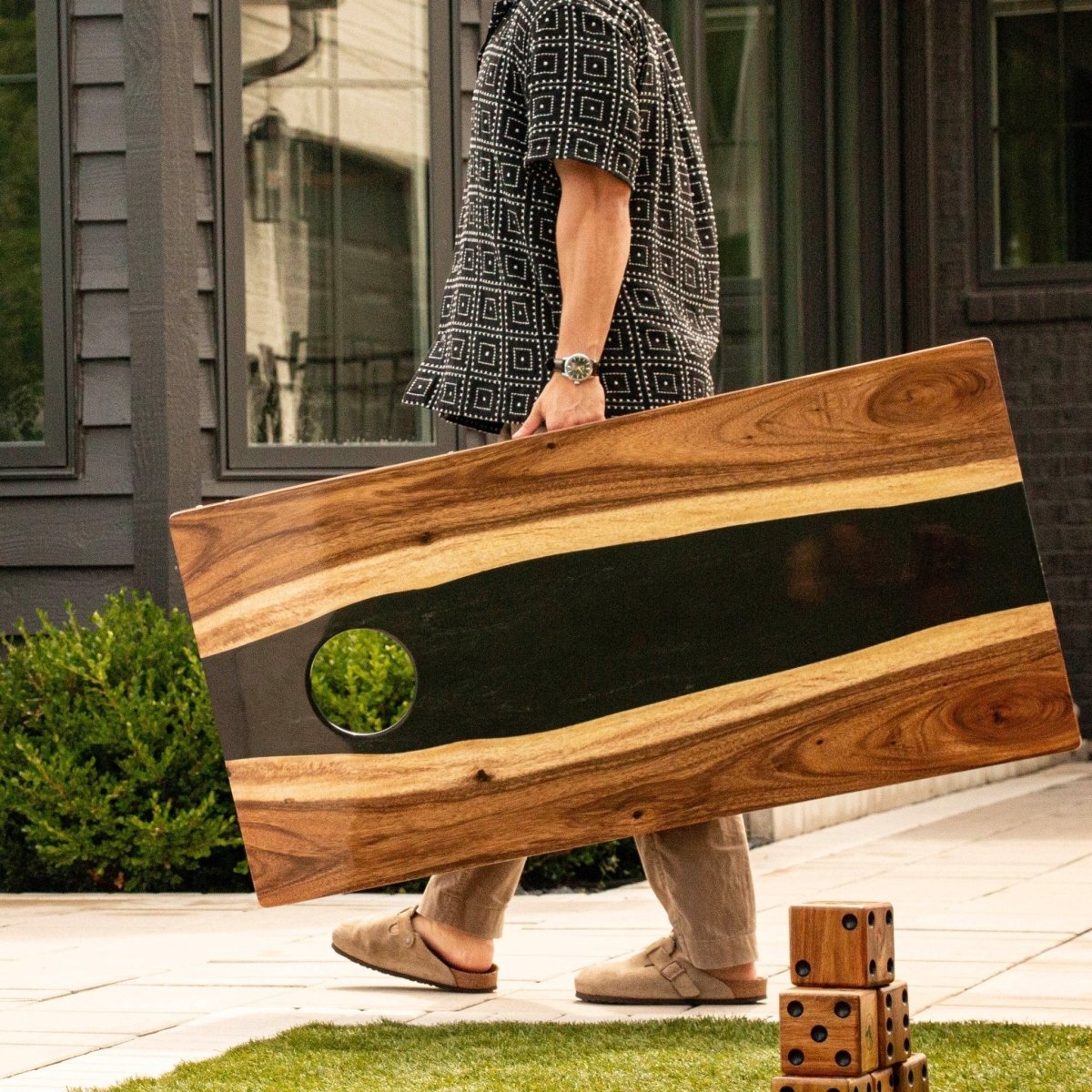 Studio Series Live Edge Resin 2x4 Cornhole Boards | River Collection - Black EGCH24RLE-11 | American Cornhole Association