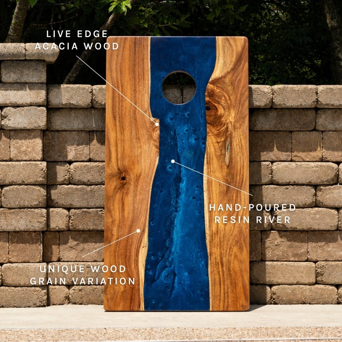 Studio Series Live Edge Resin 2x4 Cornhole Boards | River Collection - Blue Pearl EGCH24RLE-00 | American Cornhole Association