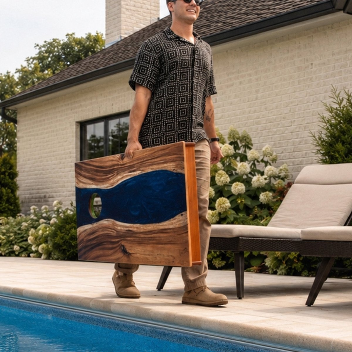 Studio Series Live Edge Resin 2x4 Cornhole Boards | River Collection - Blue Pearl EGCH24RLE-00 | American Cornhole Association