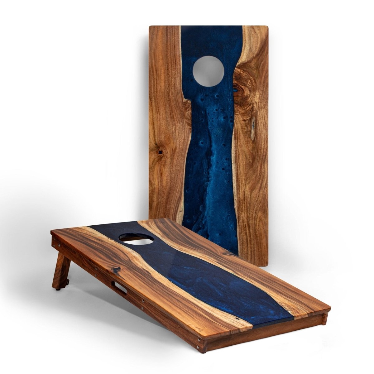 Studio Series Live Edge Resin 2x4 Cornhole Boards | River Collection - Blue Pearl EGCH24RLE-00 | American Cornhole Association