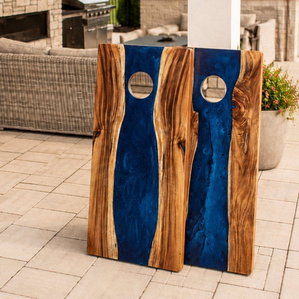 Studio Series Live Edge Resin 2x4 Cornhole Boards | River Collection - Blue Pearl EGCH24RLE-00 | American Cornhole Association