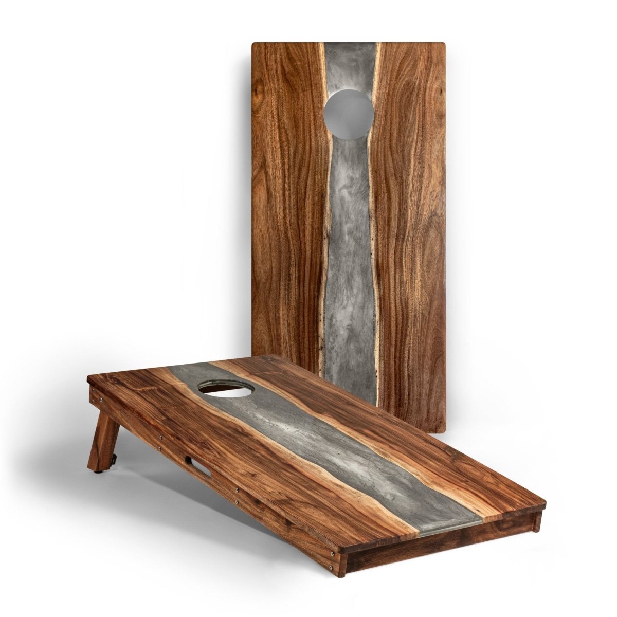 Studio Series Live Edge Resin 2x4 Cornhole Boards | River Collection - Gray Stone EGCH24RLE-10 | American Cornhole Association