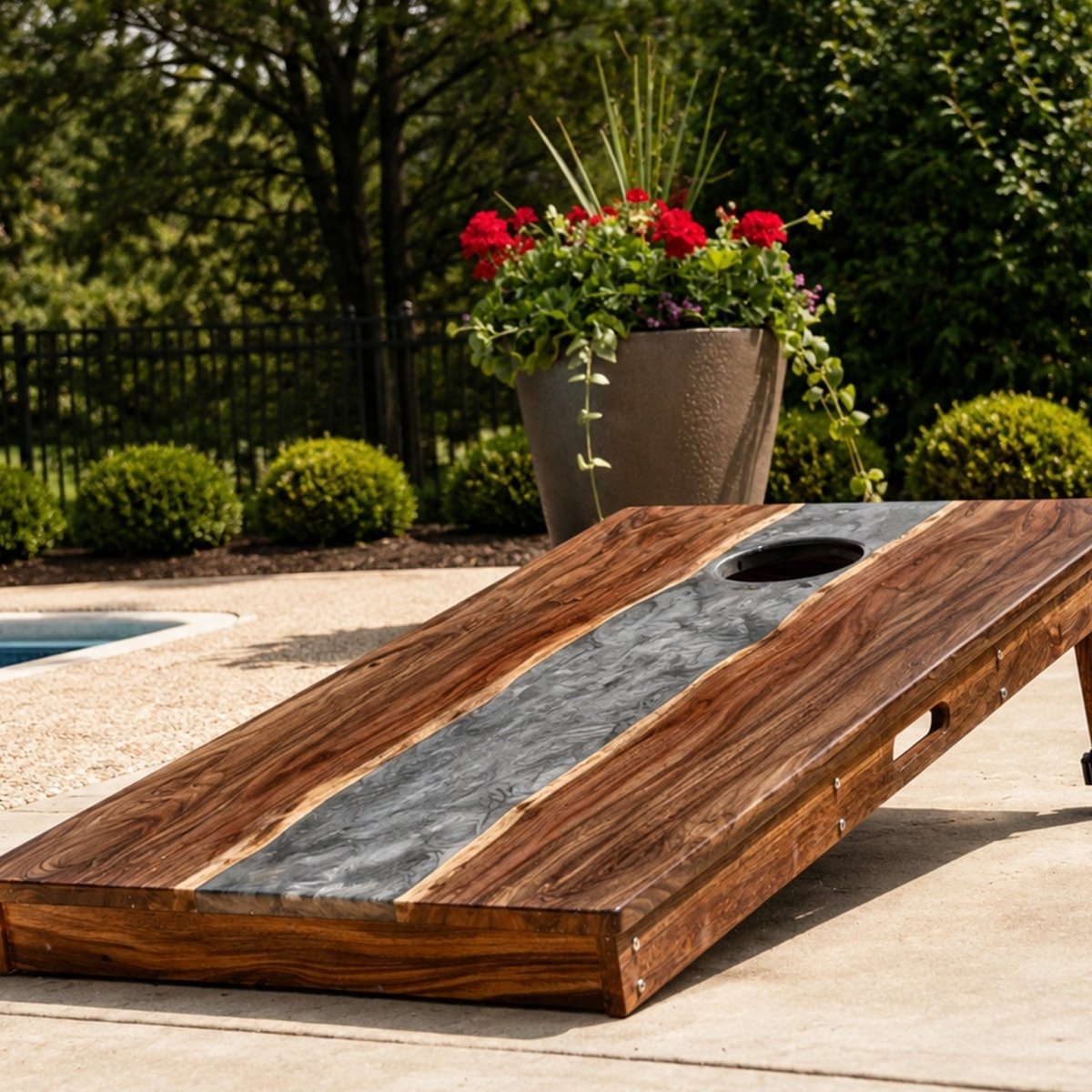 Studio Series Live Edge Resin 2x4 Cornhole Boards | River Collection - Gray Stone EGCH24RLE-10 | American Cornhole Association