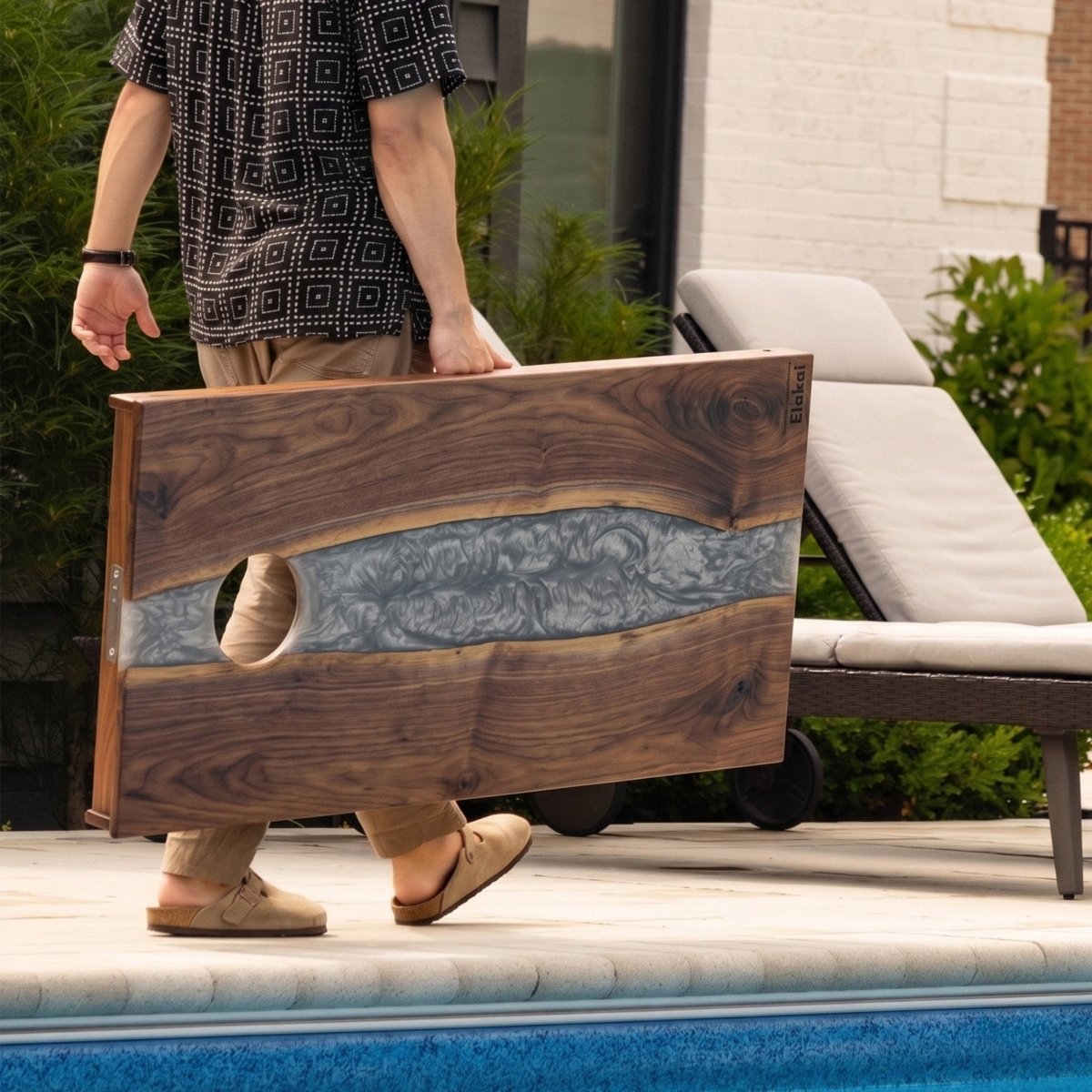 Studio Series Live Edge Resin 2x4 Cornhole Boards | River Collection - Gray Stone EGCH24RLE-10 | American Cornhole Association