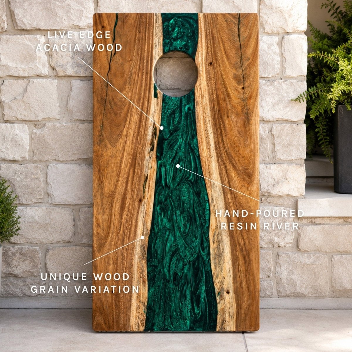 Studio Series Live Edge Resin 2x4 Cornhole Boards | River Collection - Green Pearl EGCH24RLE-01 | American Cornhole Association
