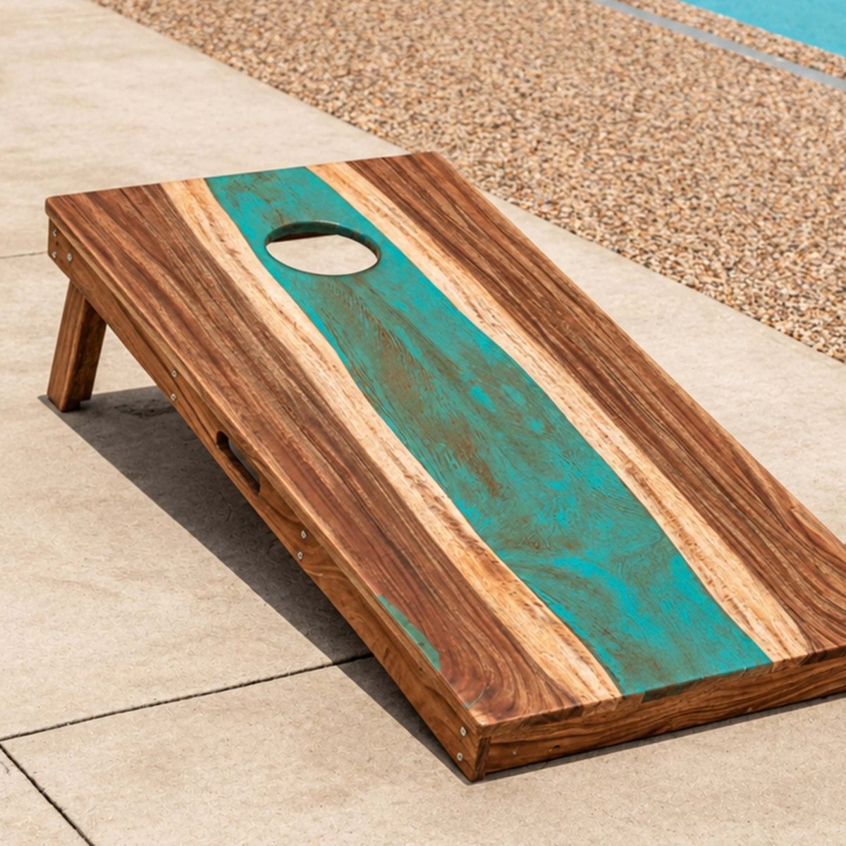 Studio Series Live Edge Resin 2x4 Cornhole Boards | River Collection - Teal and Orange EGCH24RLE-09 | American Cornhole Association