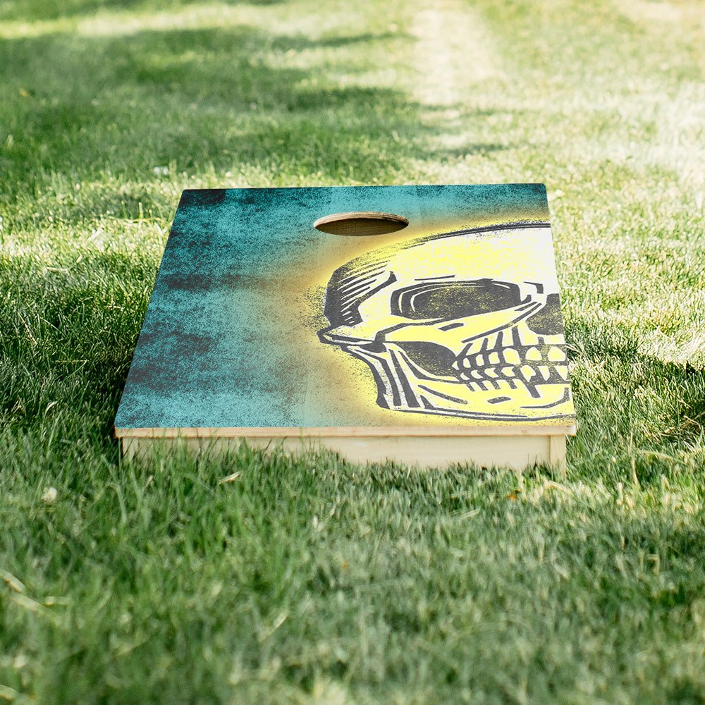 Teal And Red Skull Star Cornhole Boards, - American Cornhole Association