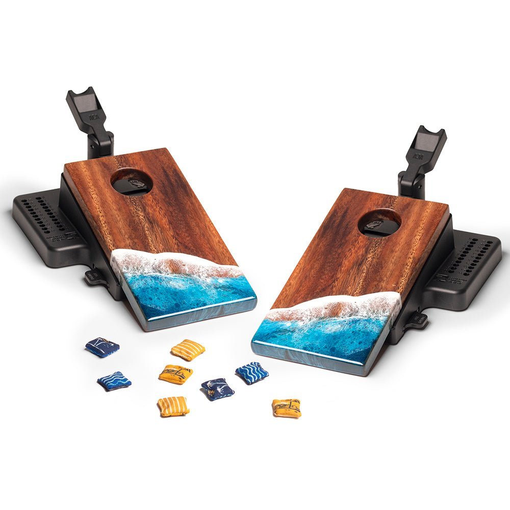 The Beach Epoxy Resin Double Chuck ART Mini Tabletop Cornhole Game - EGDC-01 | American Cornhole Association