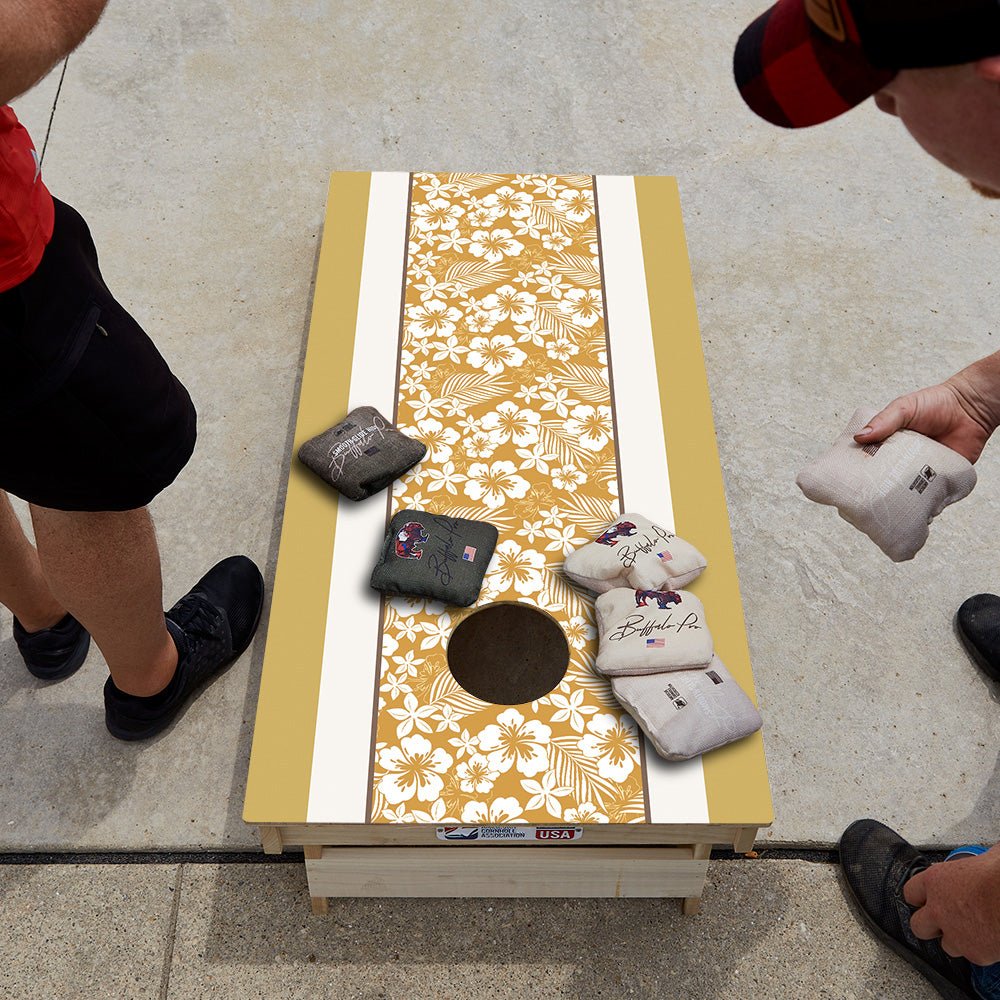 Yellow Hawaiian Hibiscus Star Cornhole Boards - ACA - 000546 | American Cornhole Association