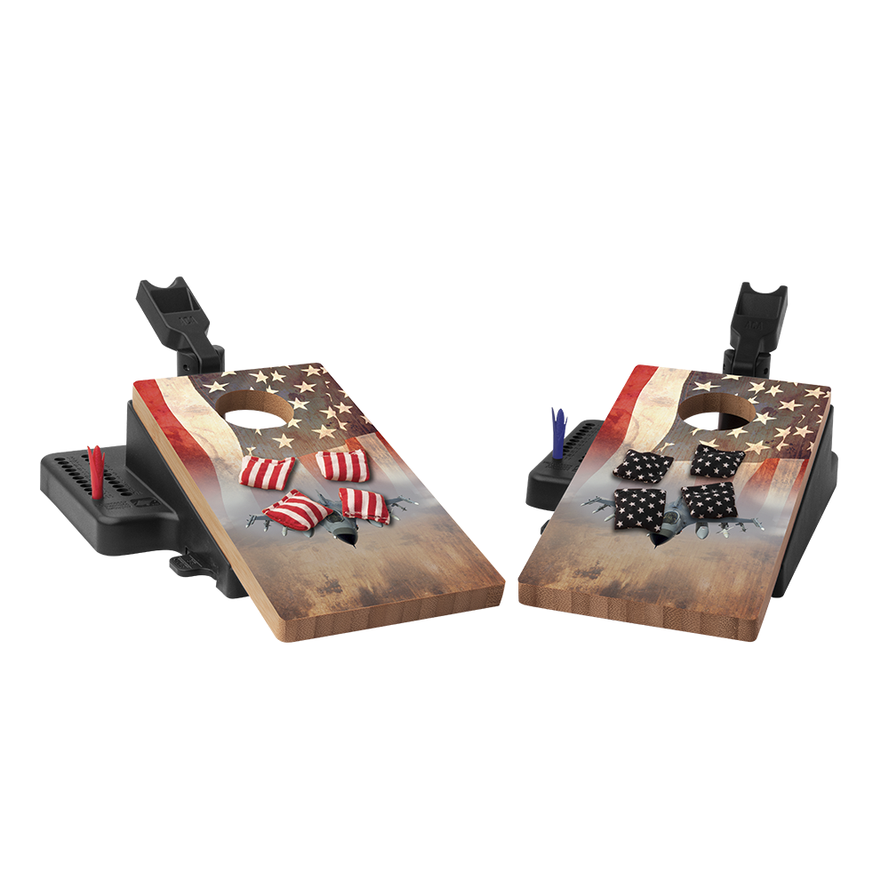 American Flag With Jet Double Chuck Mini Cornhole Tabletop Game