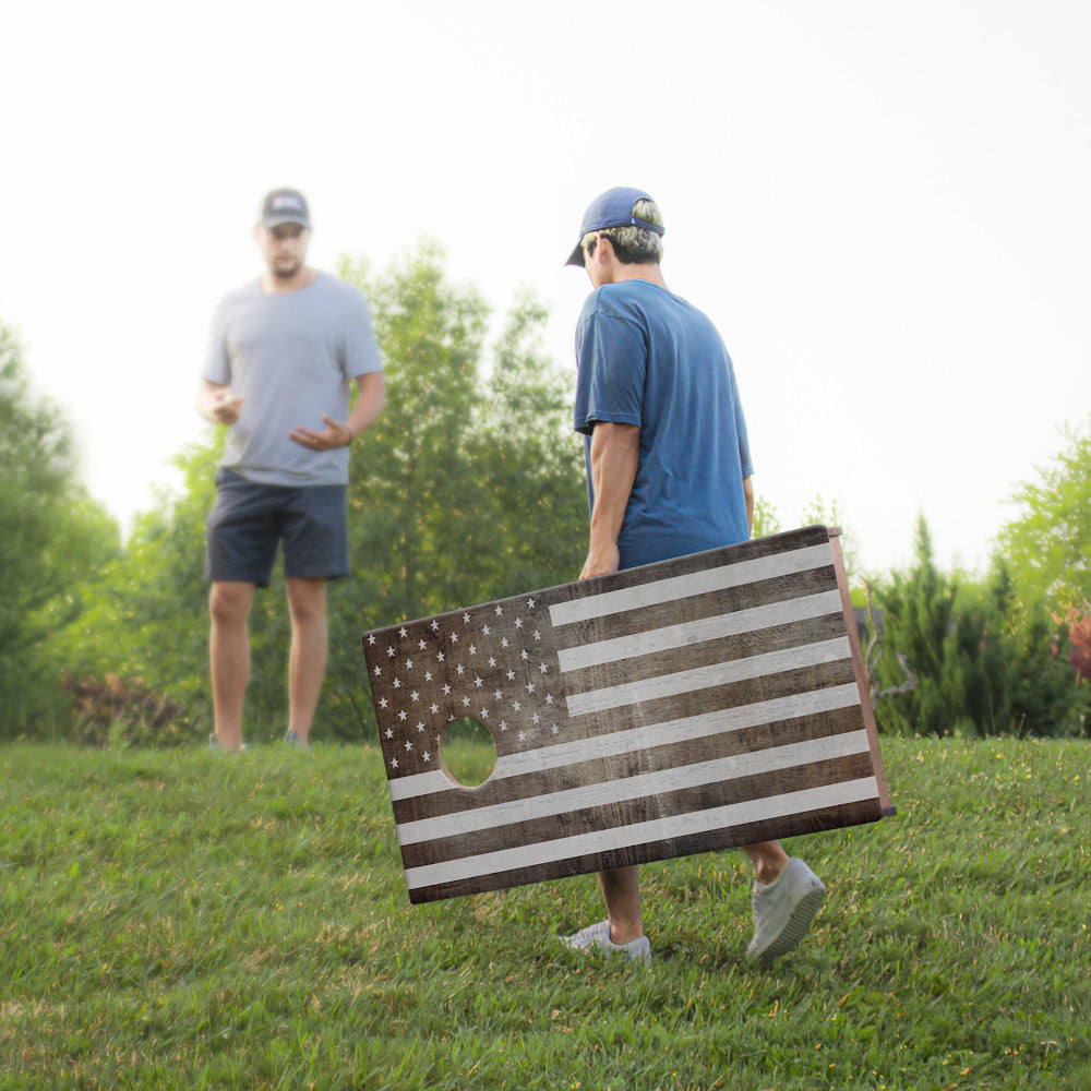 Vintage Black And White American Flag Sig Pro Cornhole Boards