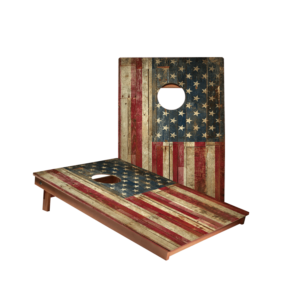 Rustic USA Flag Backyard 2300 Cornhole Boards, - American Cornhole Association